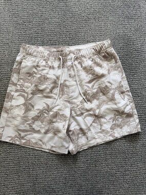 Hollister Beige Tropical-Pattern Swim Shorts
